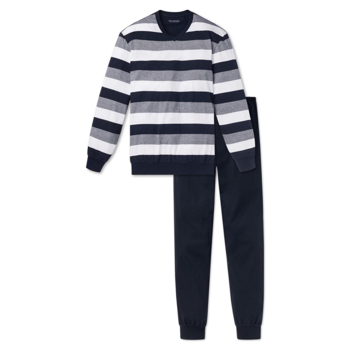 Dark Bündchen /> Siemers Sapphire<br dunkelblau-weiß lang Online-Shop Schlafanzug - - Blockringel