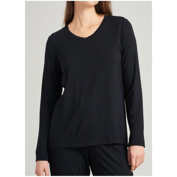 Schiesser Damen langarm Shirt Mix+Relax V-Ausschnitt