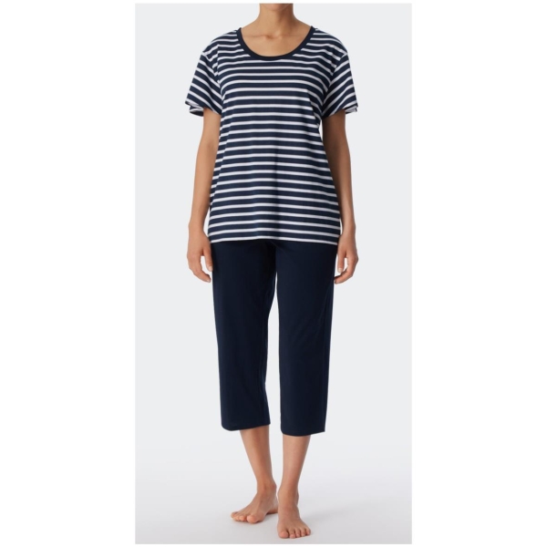 Schiesser Damen kurzer Schlafanzug Essential Stripes 3/4-lang