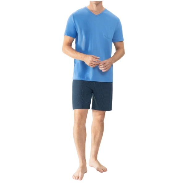 Mey Herren kurzer Schlafanzug Micro Blue